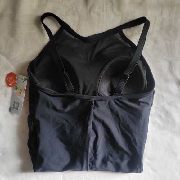 Charmo  Black Sexy Mesh Accent  Ruched Halter One-Piece Swimsuit - S - Picture 6 of 10